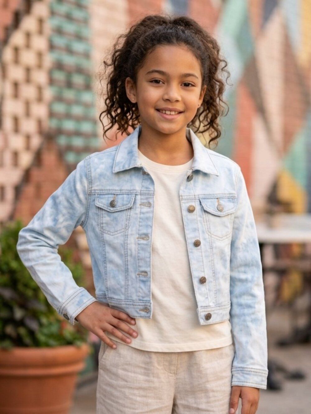 DKNY Girls Denim Jean Stretch Trucker Jacket